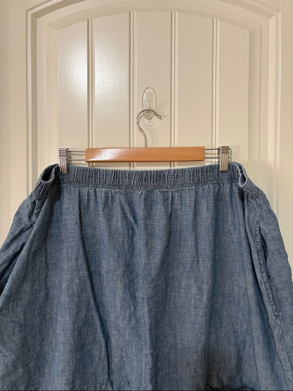 Eileen Fischer Chambray Blue Embroidered Midi Skirt - Picture 2 of 10
